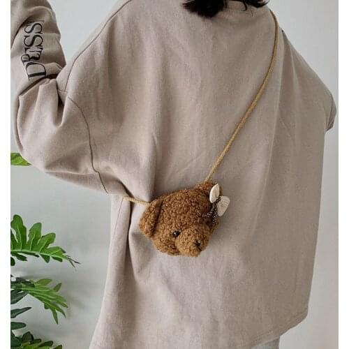 Plush Bear Kids Messenger Bag Cute Childrens Shoulder Bags Wallet Bow Child Crossbody Bag Girls Fashion Handbag Purse