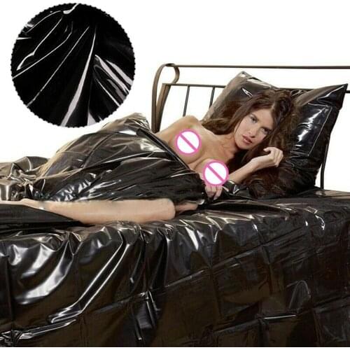 Thumbedding PVC Wetlook Queen Bed Sheets For Couples Lover Game Waterproof Black Bed Outdoor Sheets