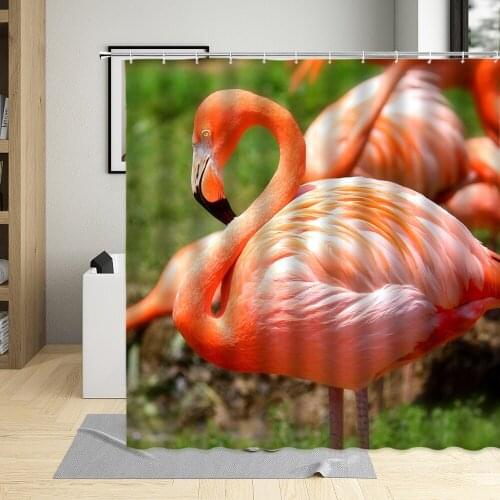Birds Animal White Flamingo Leaf Shower Curtain Pink Cartoons Hand Painted Bathroom Home Decor Suit Polyester Machine Washable