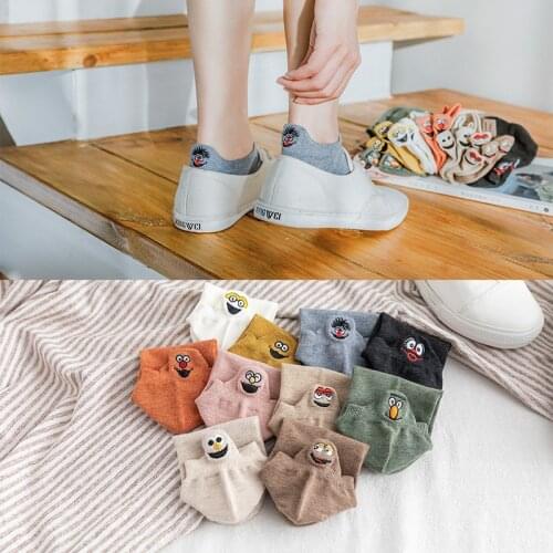 Kawaii Embroidered Expression Women Socks Happy Fashion Ankle Funny Socks Women Cotton Summer 1 Pair Candy Color