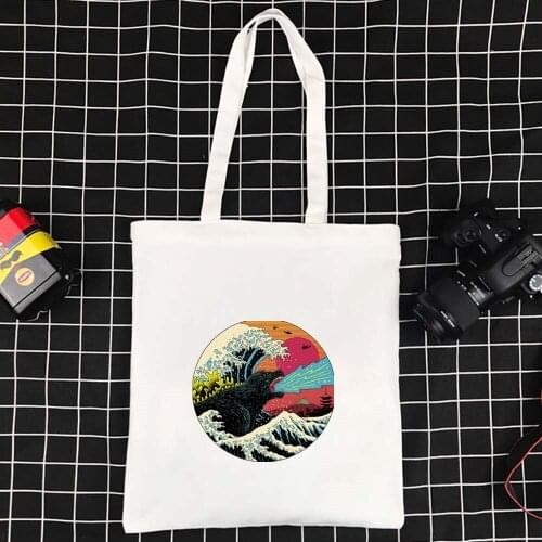 Collapsible Shopping Bag Foldable Ecobag Polyester Handbag Harajuku Shopper Bag Wave Series Large Tote Canvas Bag