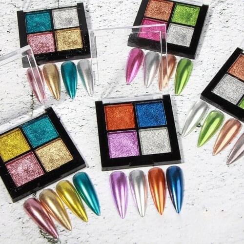 Mixed 4 Colors Mirror Nail Powder Glitter Dust For Metal Effect Chrome Nail Art Solid Powder Pigment Nail Art Decorations Powder