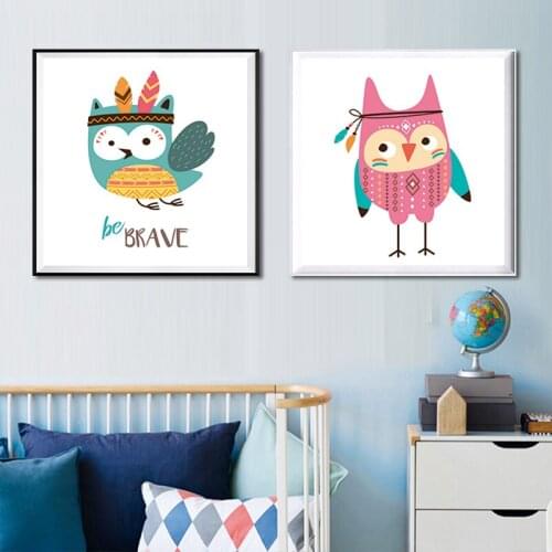 Modern Cartoon Owls Animals Wall Painting Canvas Painting Decorate wall pictures for sitting room kids bedroom Decor Unframed