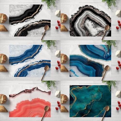 Modern Geometry Placemat Black Blue Green Agate Dining Table Mats Drink Coasters Cotton Linen Pads 42*32cm Kitchen Accessories