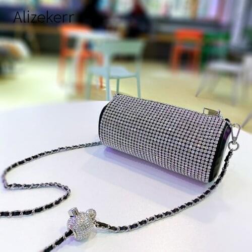 Rhinestone Barrel Shaped Evening Bag 2021 New Luxury Round Little Crystal Clutch Purses For Women Designer Handbags High Quality