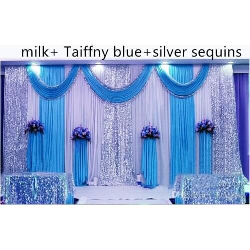 3m*6m wedding backdrop swag Party Curtain Celebration Stage Performance Background Drape With Beads Sequins Edge 5 colors abaila