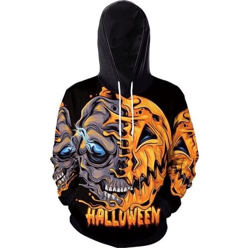 Mens Hoodie Skull Pumpkin 3d Printing Hoodie Mens Streetwear Long Sleeve Hooded Sweatshirt 2021 Halloween Pullover