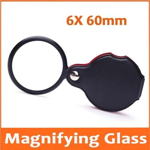 6X 60mm Lens Pocket Ultra-thin Portable Magnifier Foldable Children Toys Gift Handheld Magnifying Glass Loupe with Holster Case