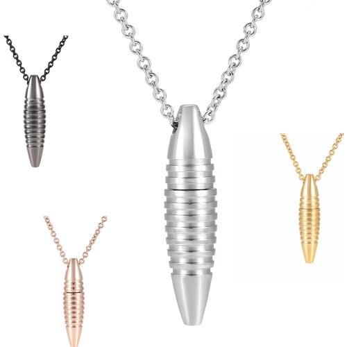 Bullet Shape Memorial Jewelry Cremation Locket for Ashes Holder Keepsake Stainless Steel Cylinder Pendant for Funeral Gift