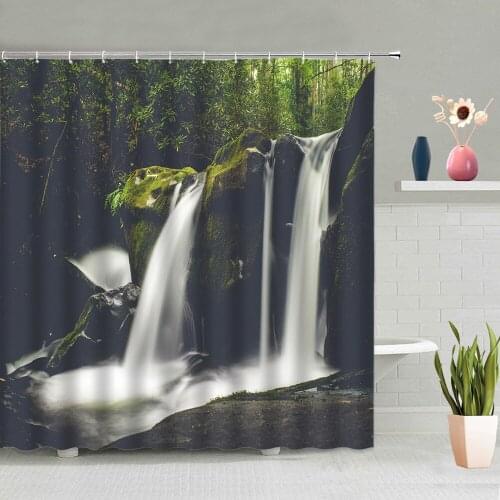 Waterfall Shower Curtains Natural Scenery Forest Bathroom Background Bath Curtain Polyester Waterproof Home Screen With Hook