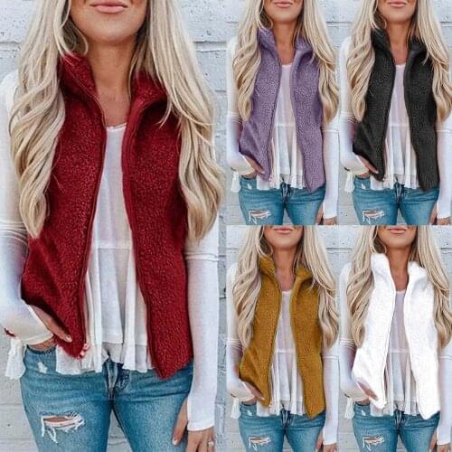 Women Winter Vests Outwear Warm Fashion Zipper Solid Color Plush Thick Sleeveless Coat New Loose Windproof Waistcoat Pop Jackets