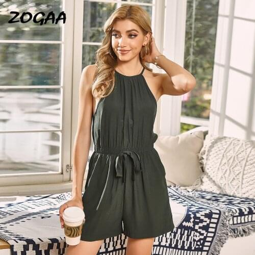 ZOGAA Rompers Playsuits Women Summer Womens Suspender Sleeveless High-waist Lace-up Short Set Casual Trendy New Chic Girl Basic