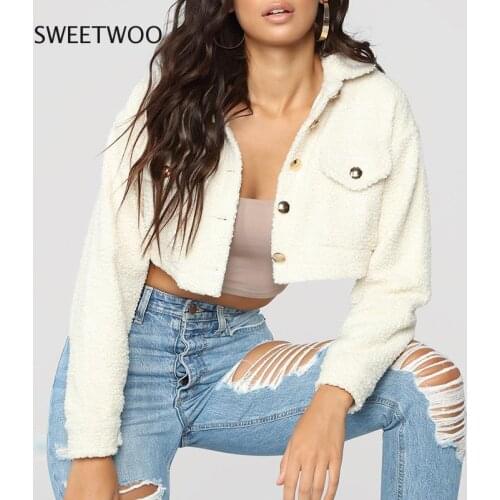 2021 Autumn and Winter Jacket Womens Fashion Thick Solid Color Lapel Long-Sleeved Sweater Plush Cardigan Short Coat