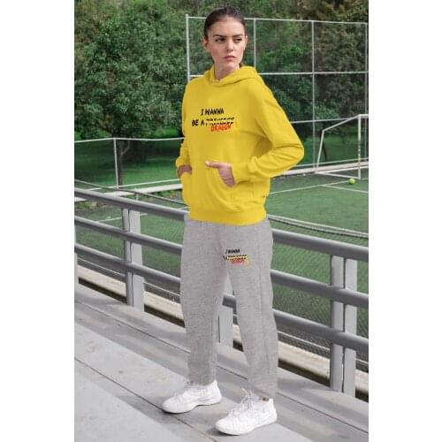 Angemiel Wear I Wanna Be A Dragon Women Tracksuit Set Yellow Hooded Sweatshirts Gray Sweatpants