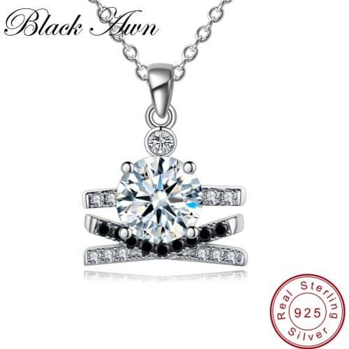 [BLACK AWN] 925 Sterling Silver Fine Jewelry Trendy Engagement Necklaces for Women Wedding Pendants P155