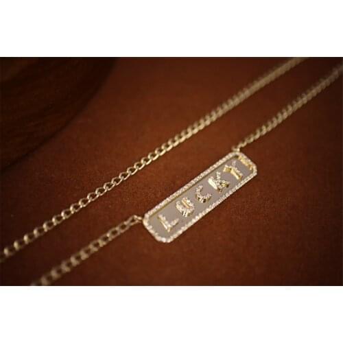 18K Solid Yellow Real Gold Jewelry(AU750) Women Ins Style Lucky Brand Choker Diamond Nacklace Pendant Chain Fashion Lady