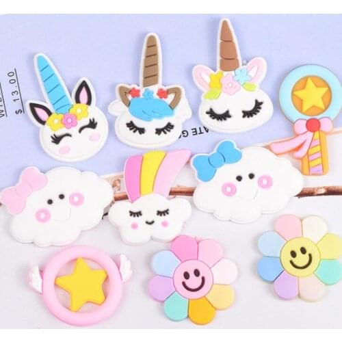 10pcs/lot Soft flower Unicorn Kawaii Flat back Cabochons Kids Hair Bows Accessories DIY Embellishments Decor