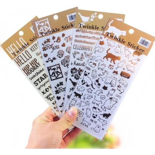 20packs/lot Fashion Gilding style twinkle sticker Kawaii cat flower letter sticker labels for diary decoration students DIY work