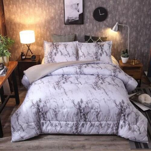 3pcs Marble Polyester Quilt Spring Autumn Duvet Set With Pillowcases Thick Bed Blanket