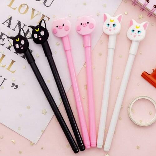 36 pcs/lot Cartoon Cat Pig Gel Pen Cute Animal 0.38 mm black ink Signature Pen Escolar School Office writing Supplies