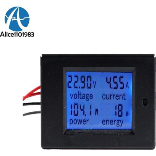 DC 6.5~100V 0~20A 4 in 1 Voltmeter Ammeter Digital Voltage Current Power Energy Monitor LCD Display Blue Backlight For Indoor