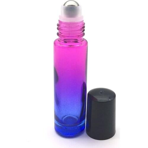 5pcs Gradient color Red-blue Empty Essential Oil 10ml Roller Glass Bottle 10cc Roll-On ball thick Perfume Glass Bottle