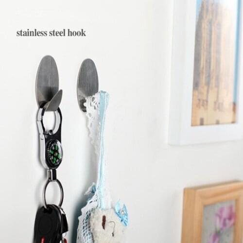6pcs/set Stainless Steel Wall Rack Hook Adhesive Wall Door Stick Sundries Storage Hook Hanger For Kitchen Bathroom PC972604