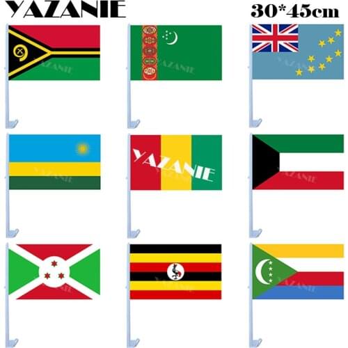 YAZANIE 30*45cm Car Flags Vanuatu Turkmenistan Tuvalu Rwanda Guinea Kuwait Burundi Uganda Comoros Print Car Flags and Banners