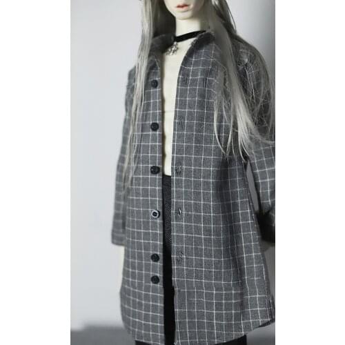 BJD Doll clothes suitable for 1-31-4 Uncle Day gray plaid long shirt coat doll accessories