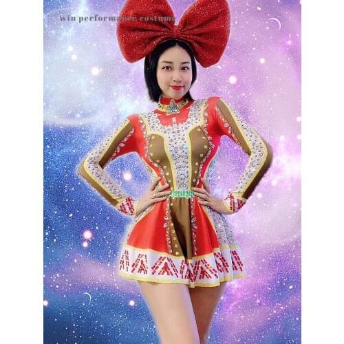 Shinny Rhinstone Mini short dress women dance team performance group dancer cheerleading christmas party singer show stage wear