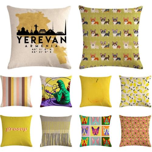 Cartoon color Bulldog cushion cover maple leaf cactus pillow case linen chair sofa car decoration home pillow cover 45x45cm