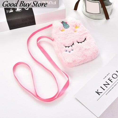 Children Kids Coin Purse Pink Unicorn Crossbody Bag Messenge Bags Plush Toy Lovely Animal Shoulder Handbag Mini Wallet Girls