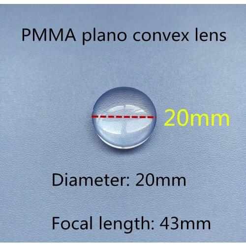 Diameter 20mm focal length 43mm Plastic PMMA plano convex lens