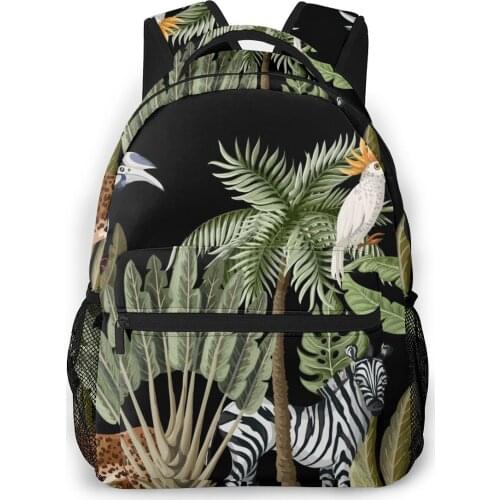 Travel Backpacks Tropical Palm Tree Banana Leaf And Jungle Animals Girl Backpack For Women Large Capacity School Bag For Teenage