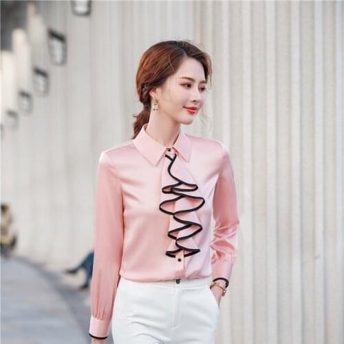 Elegant Pink High Quality Fabric Blouses Shirts Long Sleeve Formal OL Styles Plus Size 5XL Women Business Work Wear Tops Blouse