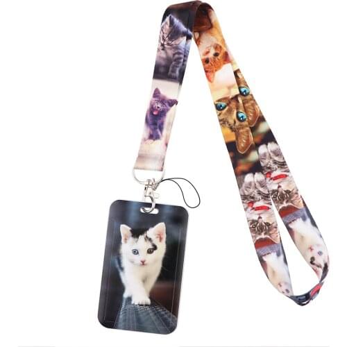 ER704 Cute Animal Cat Card Holder ID Holder Bus Card Holder Staff Card Hang Rope Lariat Lanyard For Friend Child