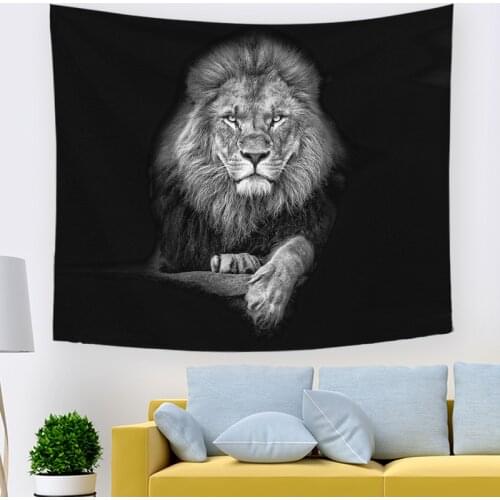 Black And White Lion Tapestry Hippie Bohemian Animal Wall Hanging Tapestry Vivid 3D Print African Wall Tapestry For Living Room