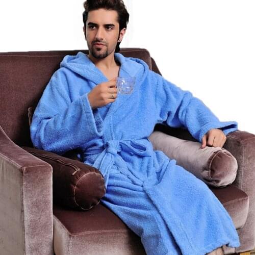 Hooded Bathrobe Men 100% Cotton Hooded Women Sleepwear Nightgown Towel Fleece Thick Long Soft Autumn Winter White Home Hotel