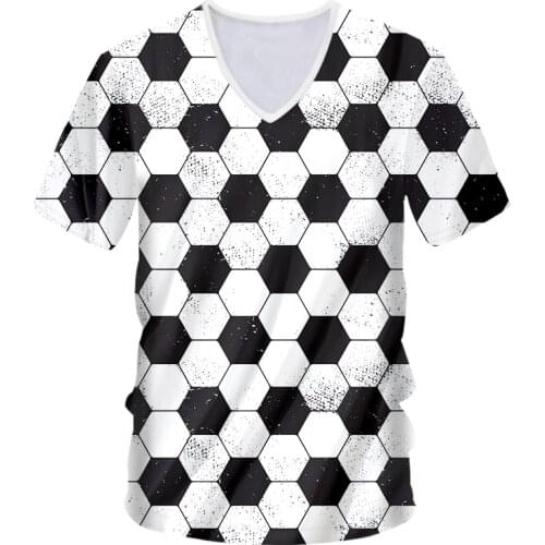IFPD EU Size Men 3D Print V Neck T-shirts Casual Aniaml Football Sports Tshirt Short Sleeves Black White Hexagon Plus Size Tops