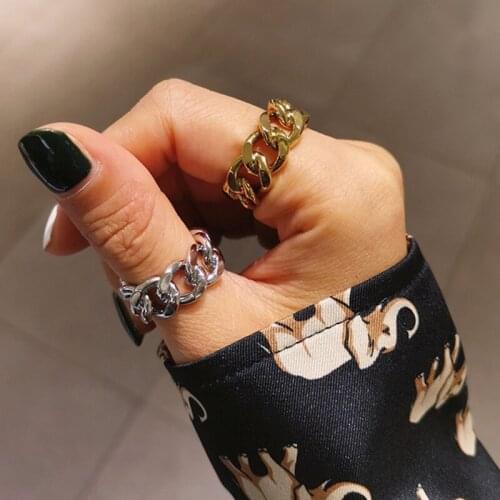 Gold Color Plating Chain Shape RING Wide For Unisex Vintage Gothic Chunky Midi Ring Antique Jewelry Accessory