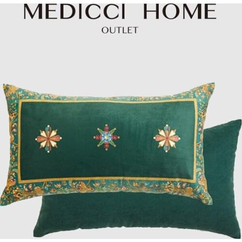 Medicci Home Lumbar Pillow Cover Baroque Style Emerald Green Gemstone Flowers Decorative Cushion Cases 30x50cm Free Shipping