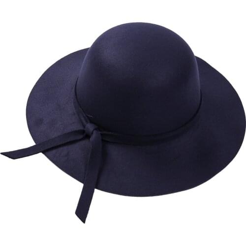Girls Fashion Cap Elegant Retro Pure Color Comfortable Big Eaves Bowknot Beach Hat