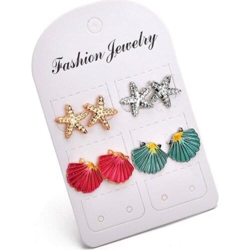 Fashion Green Red Metal Starfish Shell Enamel Earrings For Women boucles d'oreilles Gold Star Earring Jewelry 4Pcs/set