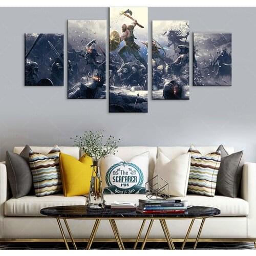 Wall Art Modular Pictures Canvas Printed 5 Panel Kratos God Of War Game Home Decoration Posters Painting Living Room Framework