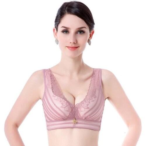 New Women Bras Fashion Casual Sexy V-neck Solid Color Chest Pad Lace Sling Nylon Breathable Elasticity Comfortable Women Bras #q