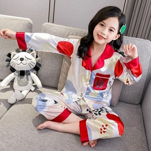2020 Autumn Baby Girls Clothes Homewear Cute Cartoon Sleepwear Silk Pajamas Boys Sets 3 4 5 6 7 8 9 10 11 12 Years Kids Pajamas