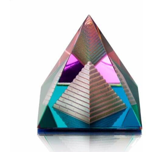 H&D 3.5'' Egypt Egyptian Natural Multi Color Crystal Pyramid Home Desk Decor Gift Living Room Decor Crystal Ornament Craft
