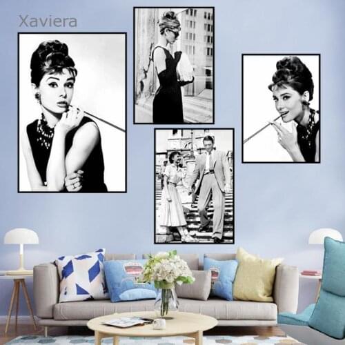 Audrey Hepburn Portrait Retro Posters and Prints Movie Stars Black and White Canvas Painting Wall Art Pictures Nordic Room Decor
