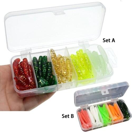 50pcs/Box 5cm Soft Artificial Fishing Lures Swimbait Tail Grub Lures Worm Moggot Grub Lures Baits Silicone Lures Fishing