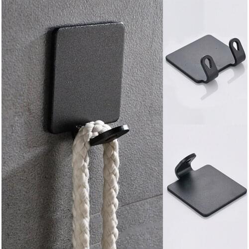 1Pcs simple punch-free hook black wall coat hook kitchen bathroom towel coat hook Self Adhesive Metal Single Double hook Decor